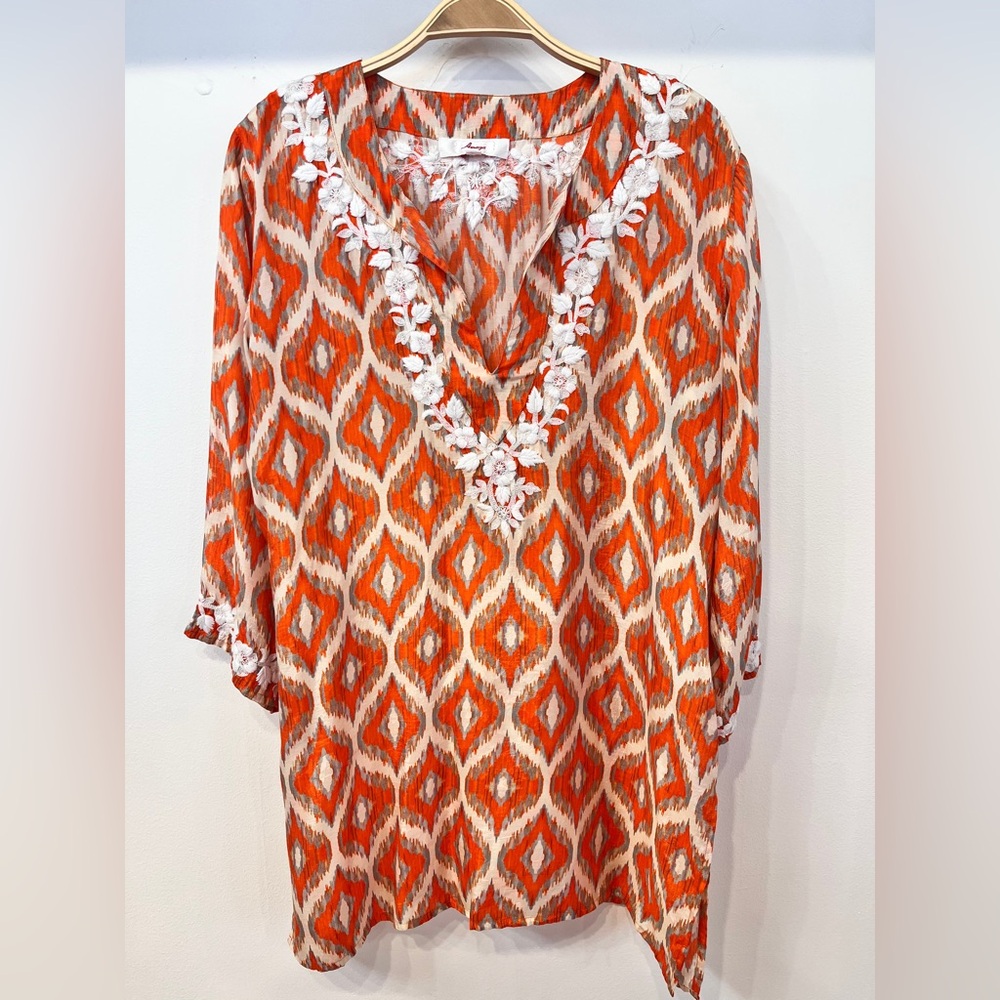 Maya Vibrant Orange and Cream Swim Cover-Up